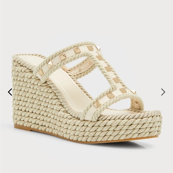 Valentino Rockstud Metallic T-Strap Espadrille Sandals wedges Valentino size 7 - Picture 1 of 13